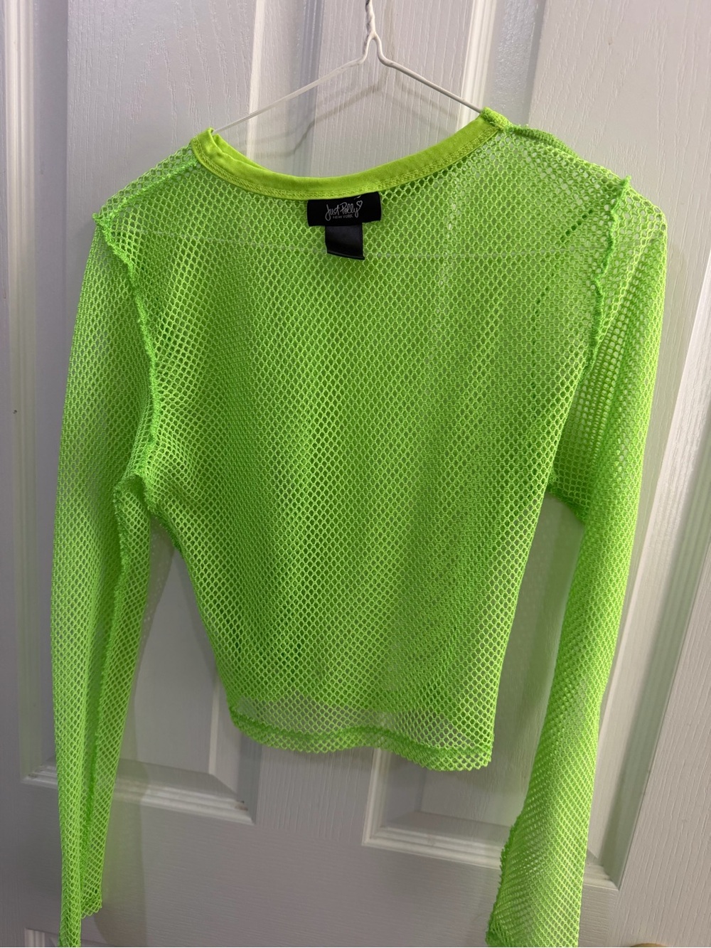 JustFab Lime Green Mesh Long Sleeve Tee